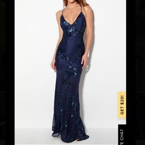 Lulus Valhalla Navy Blue Sequin Lace-Up Maxi Dress